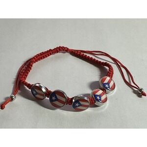 Puerto Rico Flag Macrame Bracelet Adjustable Handmade Jewelry Multicolor Charm